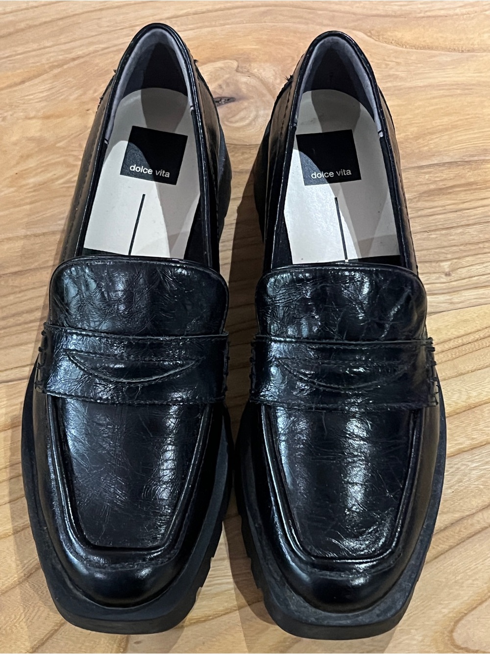 Dolce Vita Men’s Black Leather Penny Loafers with Chunky Sole